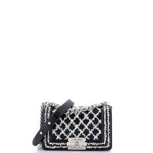 Chanel Small Boy Flap Bag Lambskin with Quilted Tweed and Sequins